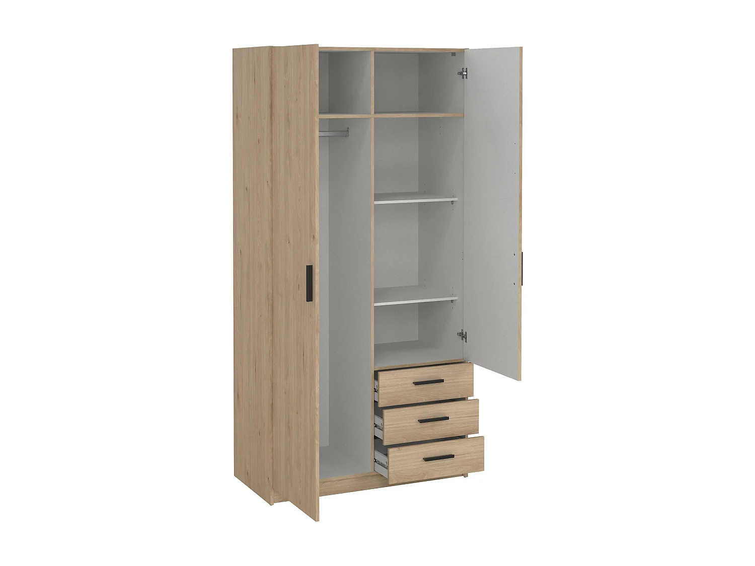 Kleiderschrank 2 Türen Dscopon, Schlafzimmermöbel, Schrank, Garderobe, 99x50 h200 cm, Eiche