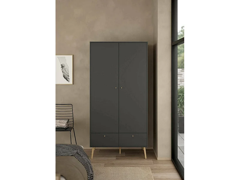 Garde-robe 2 portes Dscarp, Meubles de chambre, Penderie de plain-pied, Placard à vêtements, 99x58 h200 cm, Gris