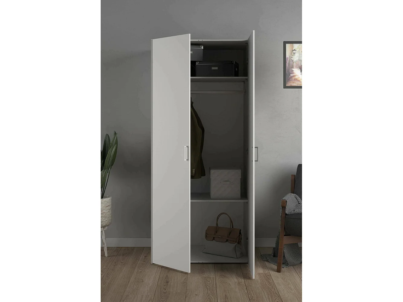 Garde-robe 2 portes Dsec, Meubles de chambre, Penderie de plain-pied, Placard à vêtements, 78x50 h175 cm, Blanc