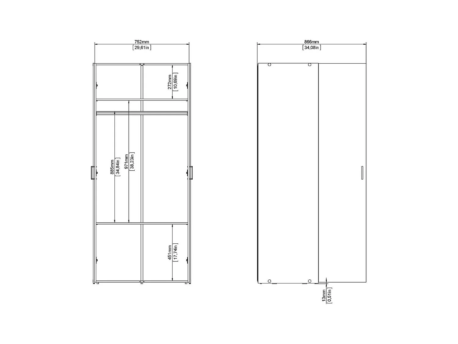 Garde-robe 2 portes Dsec, Meubles de chambre, Penderie de plain-pied, Placard à vêtements, 78x50 h175 cm, Blanc