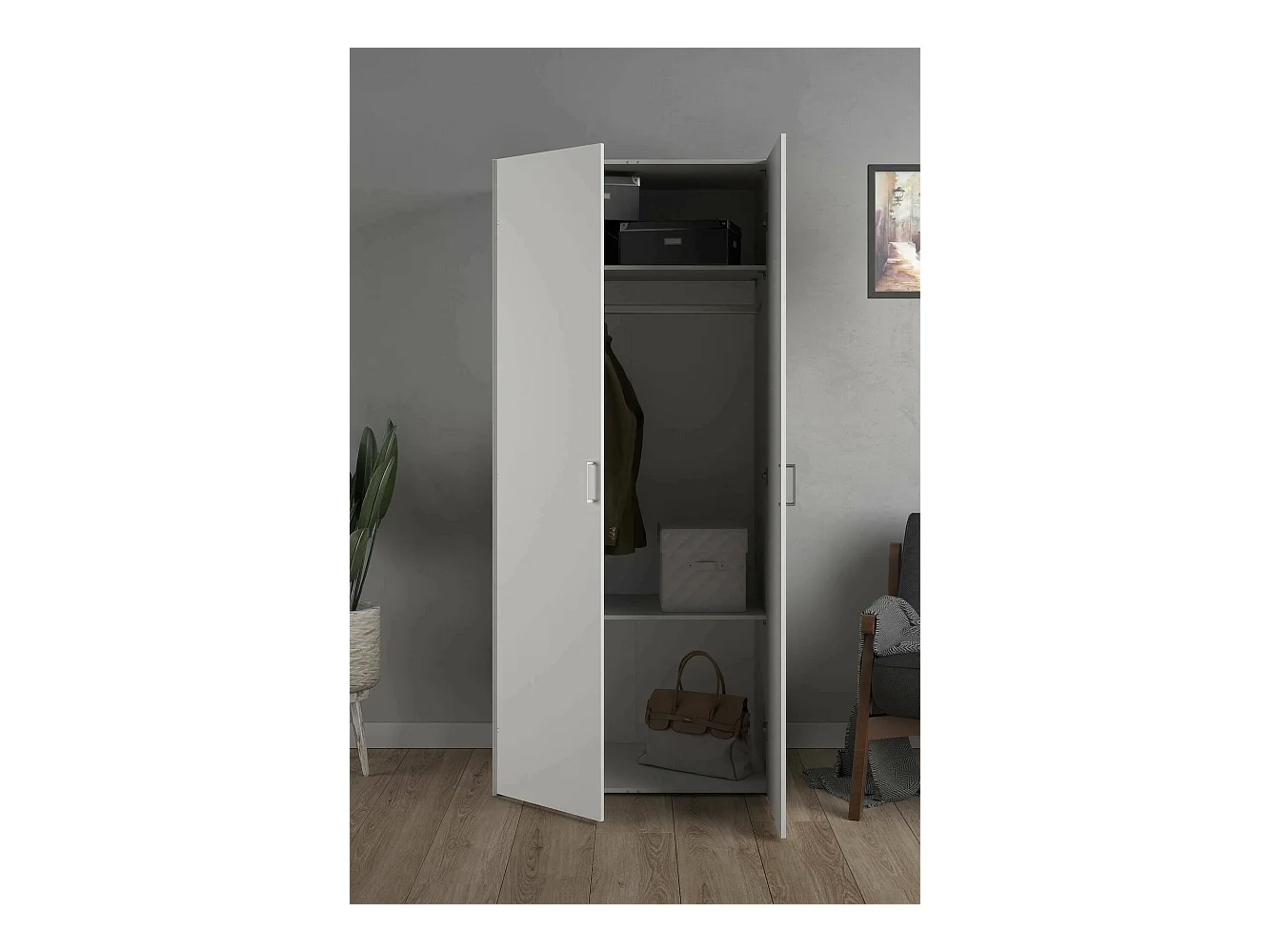 Garde-robe 2 portes Dsec, Meubles de chambre, Penderie de plain-pied, Placard à vêtements, 78x50 h175 cm, Blanc