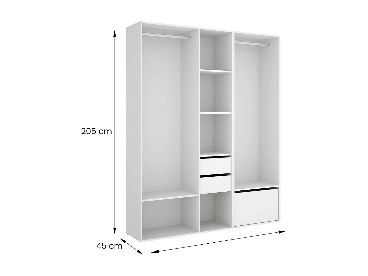 Dhorsche grote kledingkast, Slaapkamermeubel, Inloopkast, Kledingkast, 158x45 h205 cm, Wit en Eiken