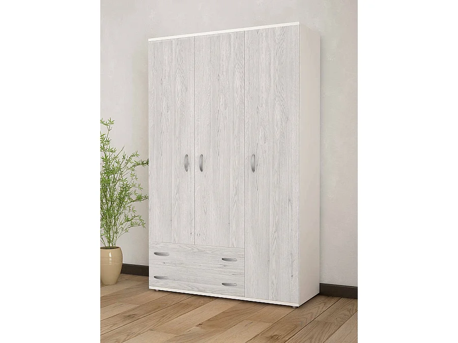 Drabit 3-deurskast, Slaapkamermeubel, Inloopkast met deuren, Kledingkast, Made in Italy, 120x52h170 cm, Wit en Grijs