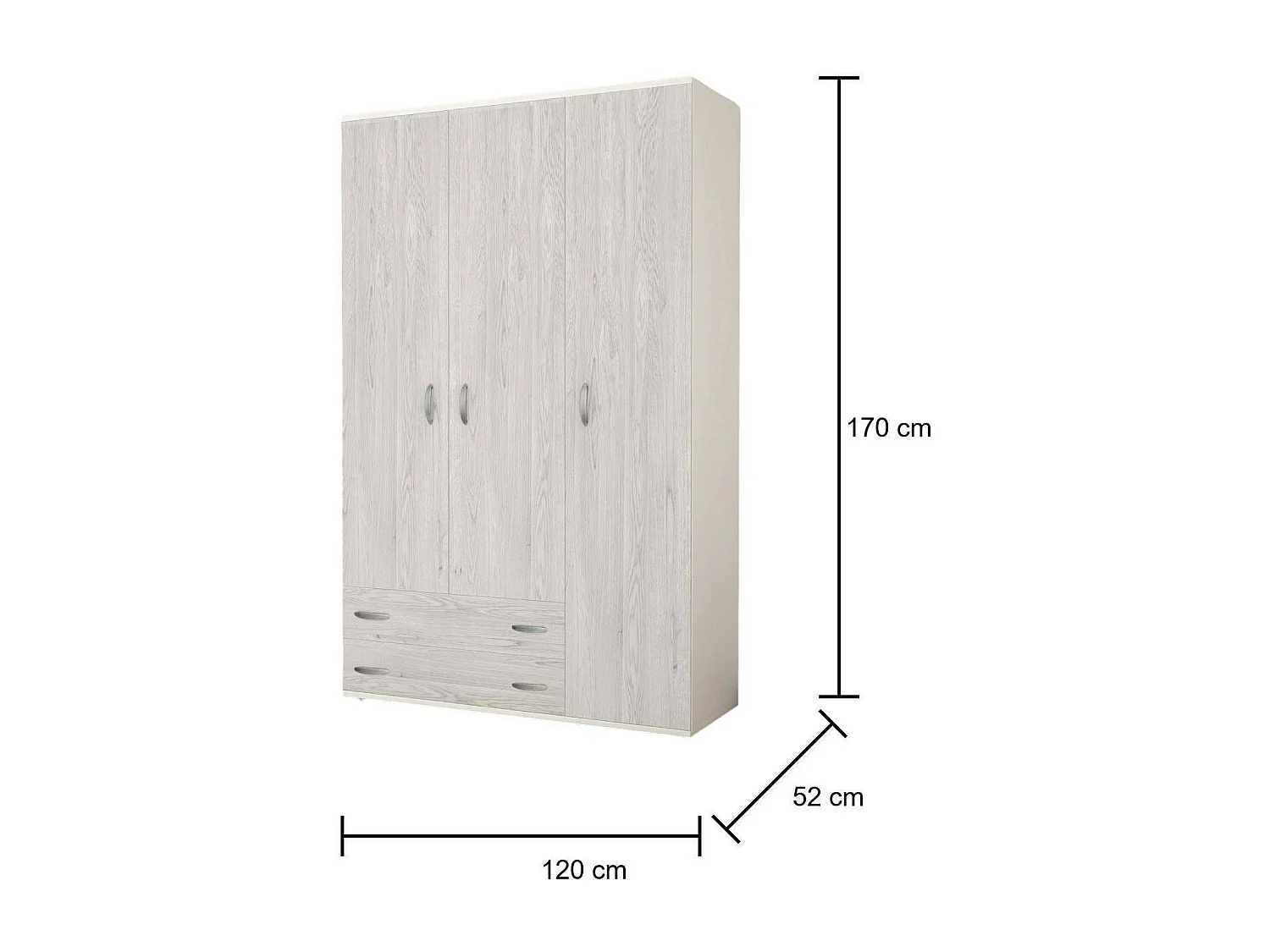 Drabit 3-deurskast, Slaapkamermeubel, Inloopkast met deuren, Kledingkast, Made in Italy, 120x52h170 cm, Wit en Grijs