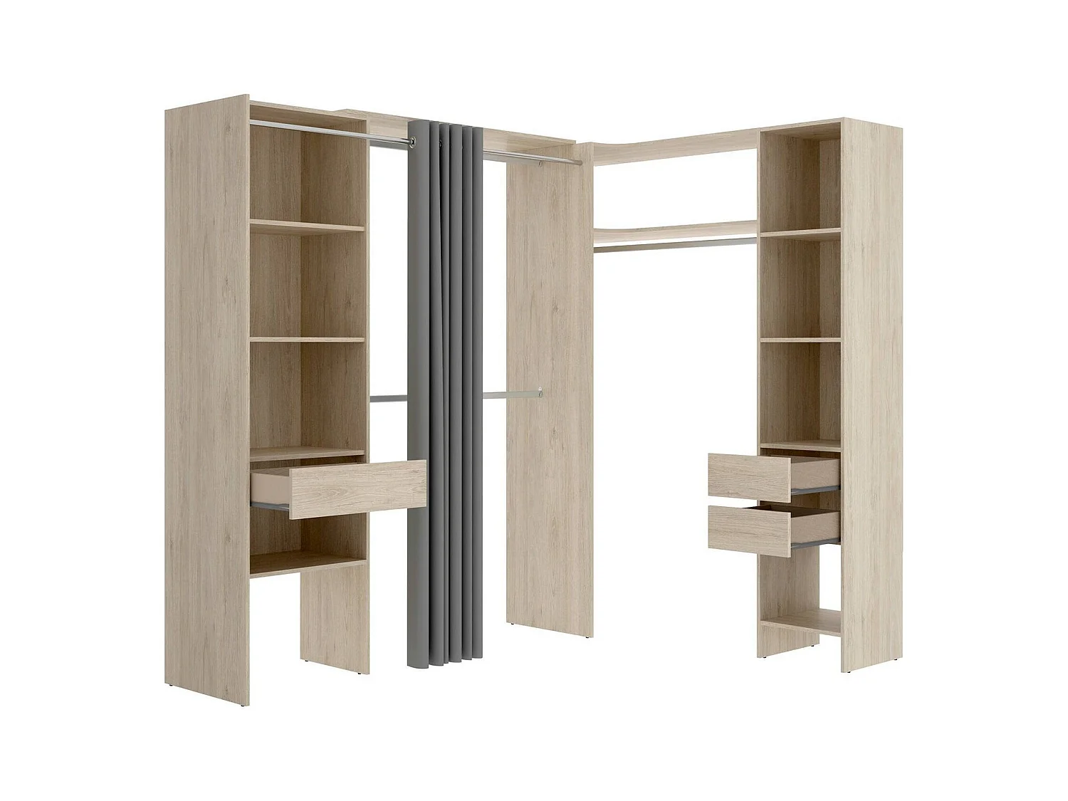 Grande Garde-robe Dtheegal, Meubles de chambre, Penderie de plain-pied, Placard à vêtements, 214x141 h205 cm, Chêne clair