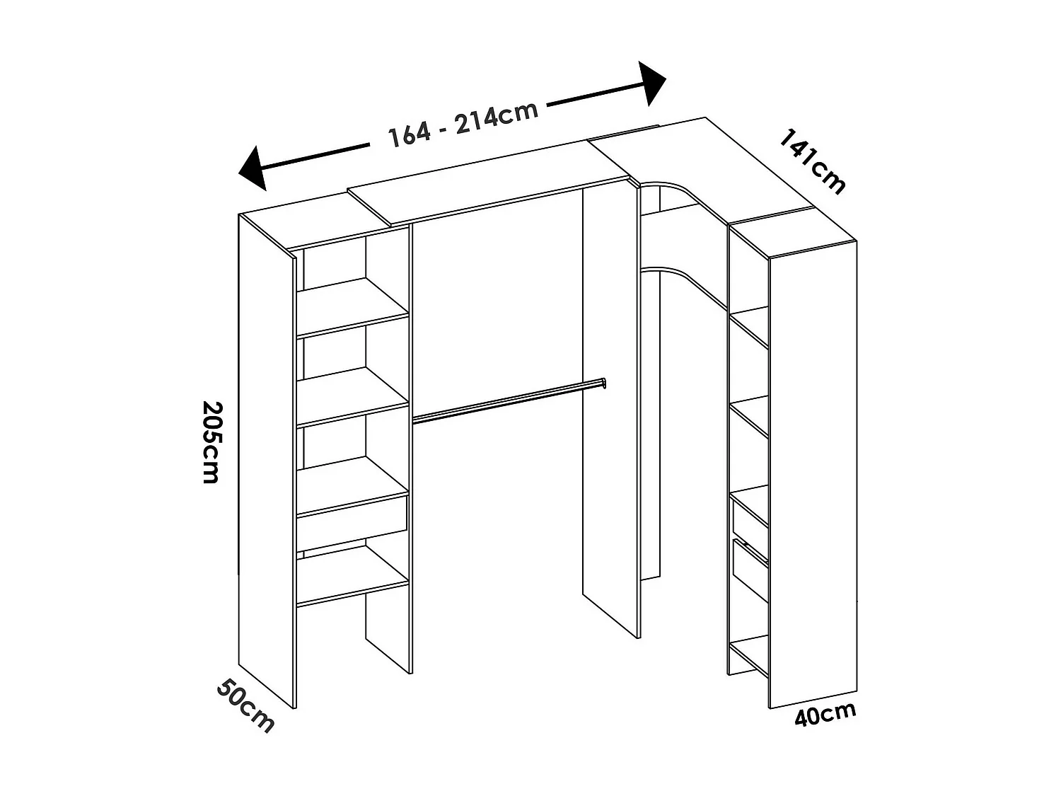 Gran Armario Dtheegal, Muebles de dormitorio, Vestidor, Armario de ropa, 214x141 h205 cm, Roble
