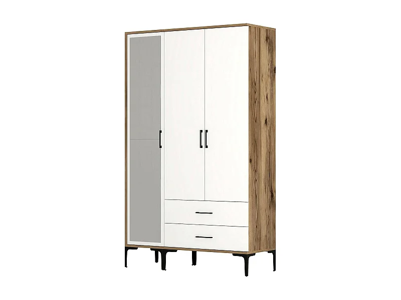 Garde-robe 3 portes Dpierin, Meubles de chambre, Penderie de plain-pied, Placard à vêtements, 120x201h48 cm, Noyer et Blanc