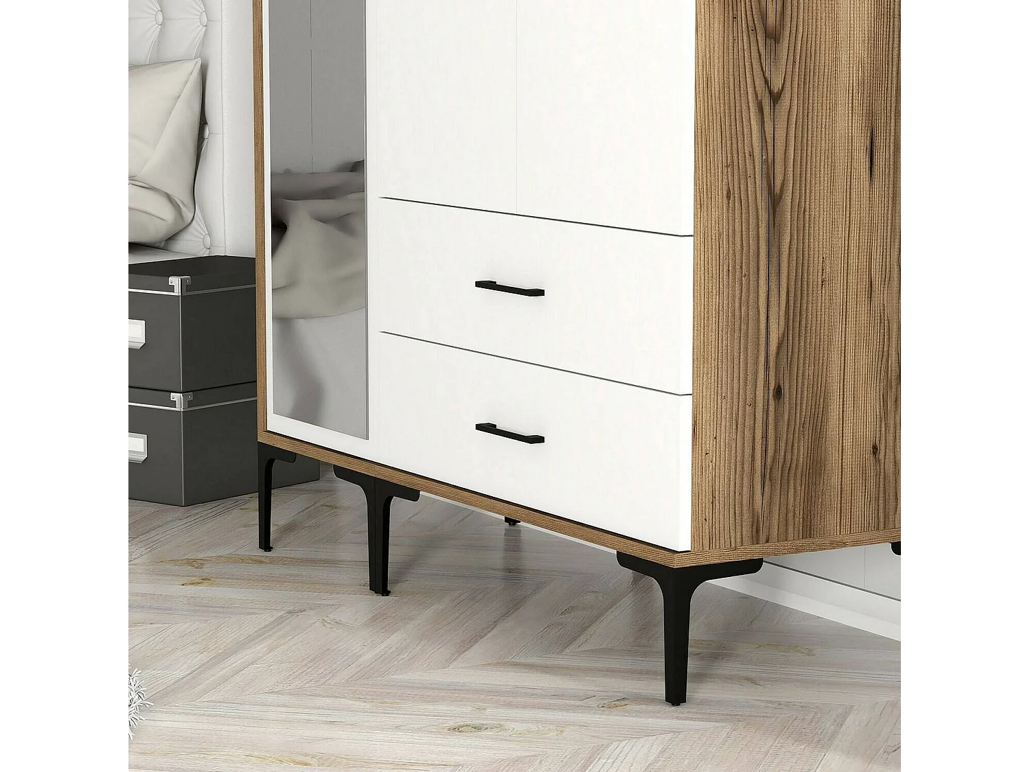 Armário Dpierin de 3 portas, mobiliário de quarto, roupeiro, roupeiro, 120x201h48 cm, nogueira e branco