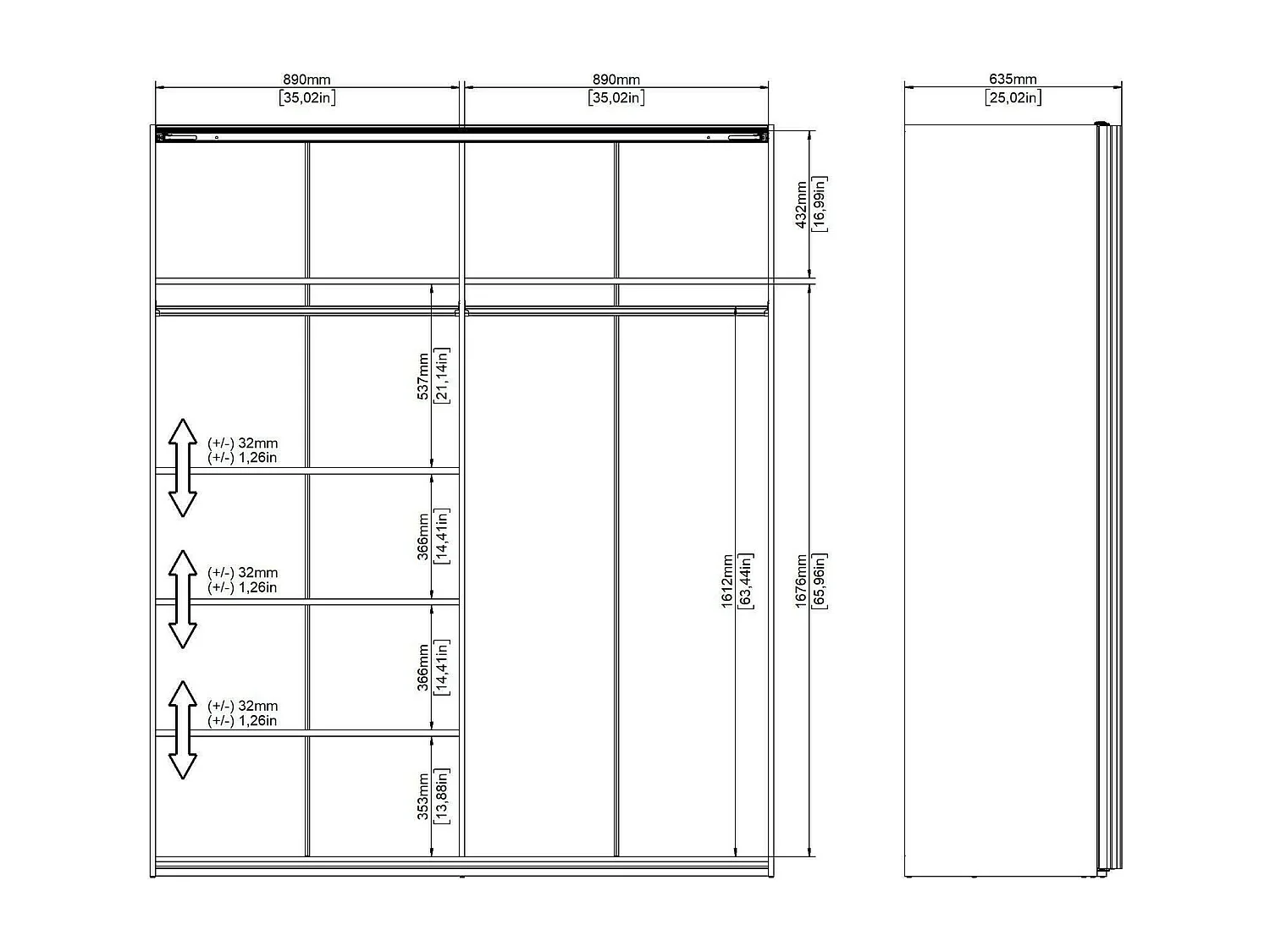Dmora - Guardaroba 2 ante Badesse, 182x62 h220 cm, Bianco lucido