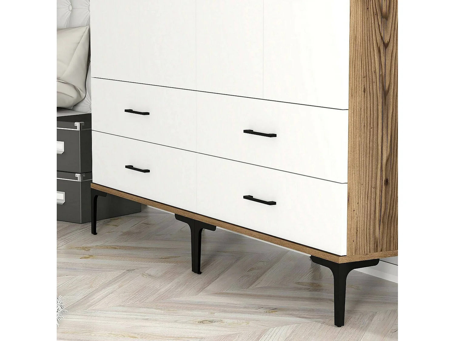 Gran Armario Dfurlott, Muebles de dormitorio, Vestidor, Armario de ropa, 160x201h48 cm, Nogal y Blanco