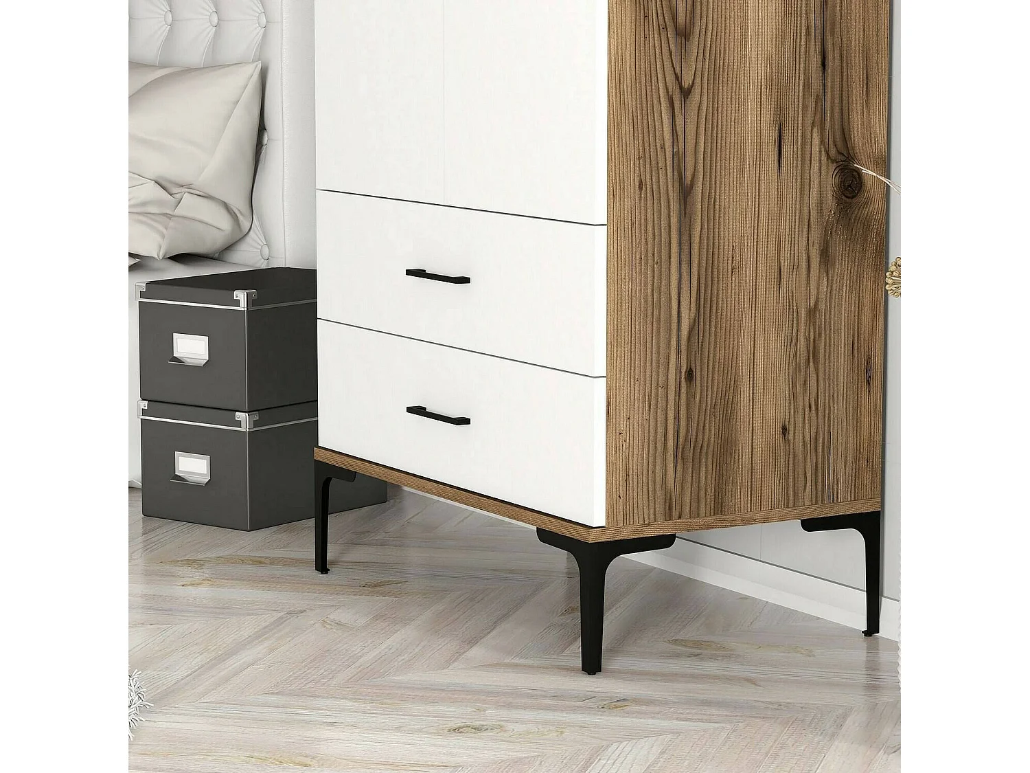 Armario 2 puertas Dpan, Muebles de dormitorio, Vestidor, Armario de ropa, 80x201h48 cm, Nogal y Blanco