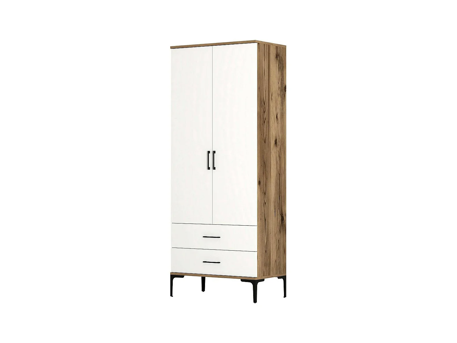 Armario 2 puertas Dpan, Muebles de dormitorio, Vestidor, Armario de ropa, 80x201h48 cm, Nogal y Blanco