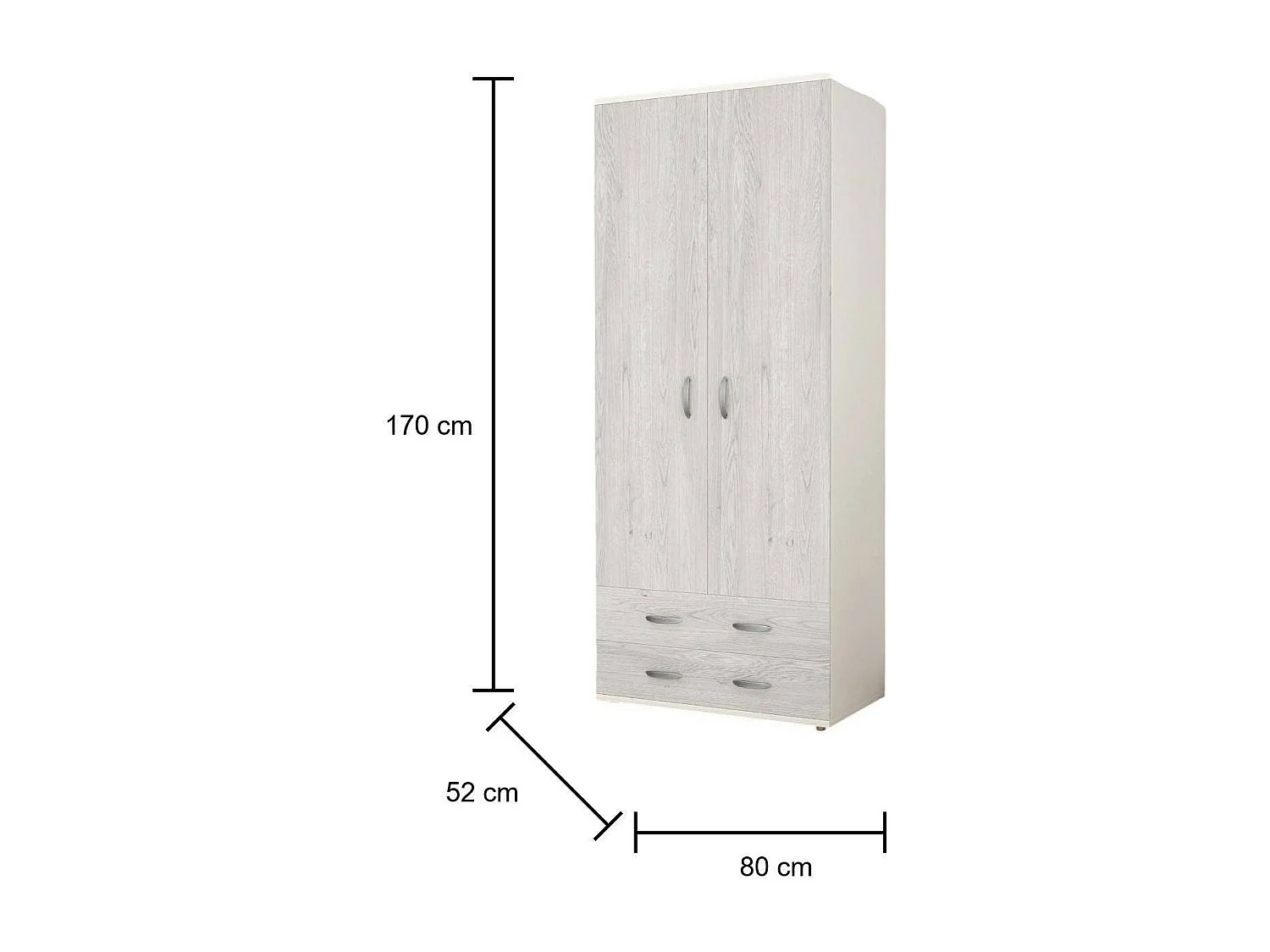 Dpruzz 2-deurskast, Slaapkamermeubel, Inloopkast met deuren, Kledingkast, Made in Italy, 80x52h170 cm, Wit en Grijs