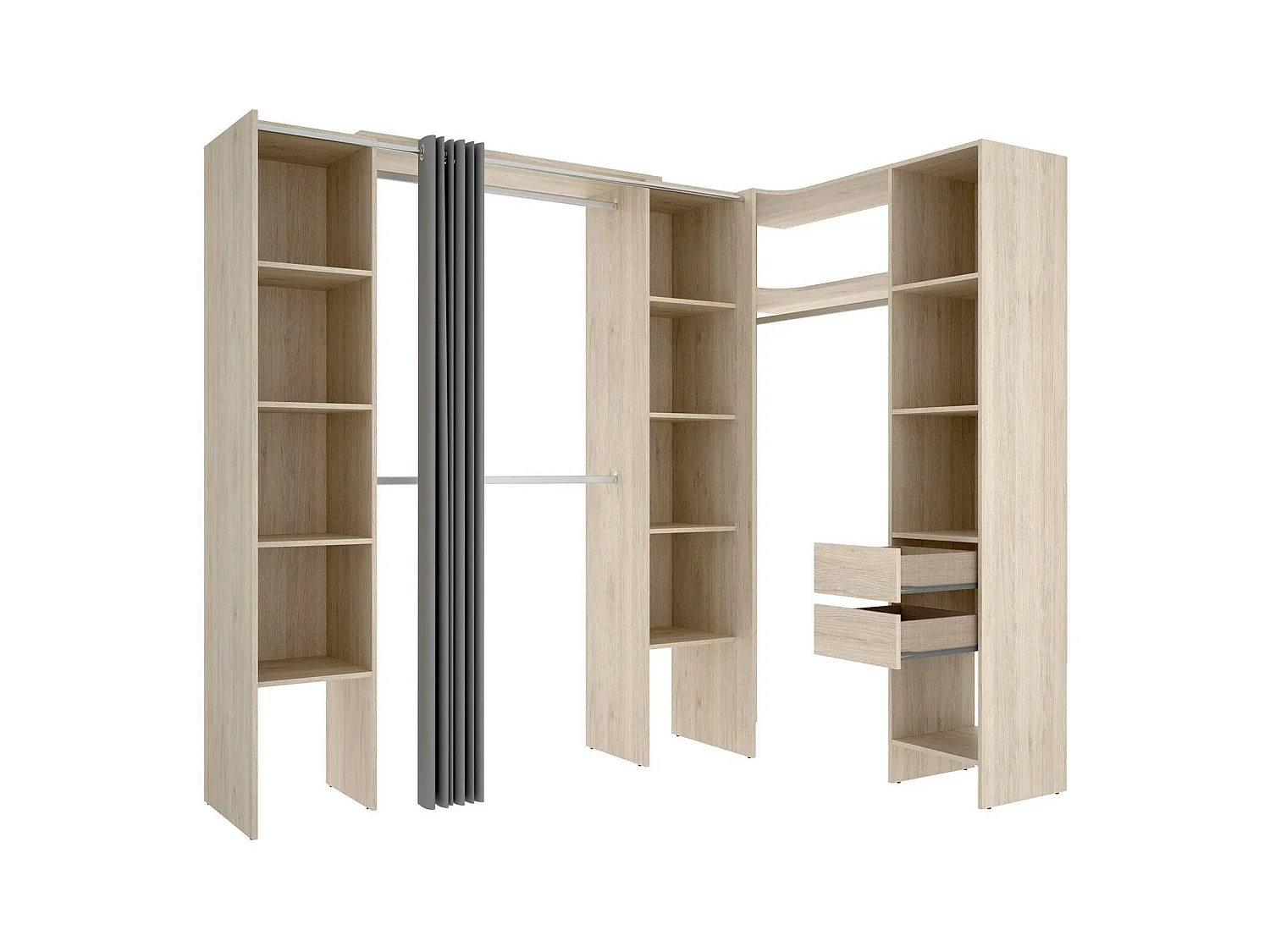 Grande Garde-robe Dmacintyr, Meubles de chambre, Penderie de plain-pied, Placard à vêtements, 234x141 h205 cm, Chêne clair