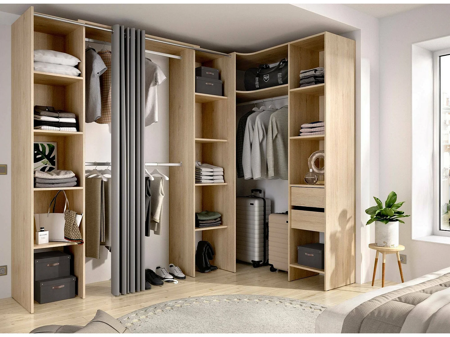 Gran Armario Dmacintyr, Muebles de dormitorio, Vestidor, Armario de ropa, 234x141 h205 cm, Roble
