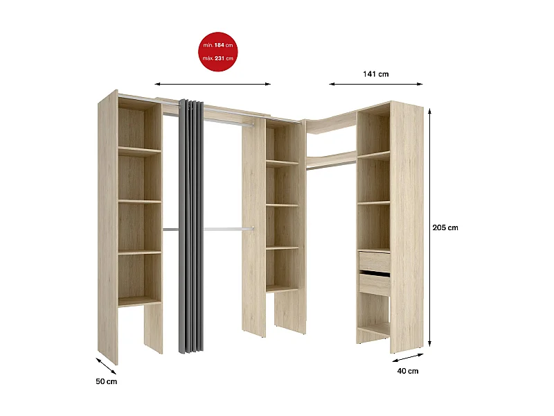 Armário grande Dmacintyr, Móveis de quarto, Armário, Armário, 234x141 h205 cm, Carvalho