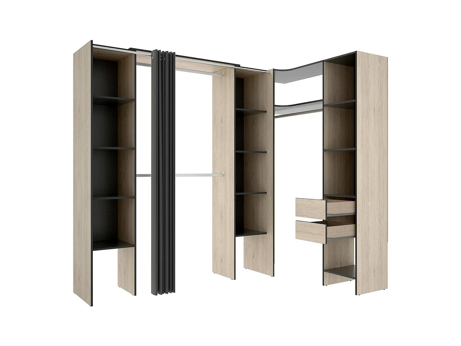 Grande Garde-robe Dmacintyr, Meubles de chambre, Penderie de plain-pied, Placard à vêtements, 234x141 h205 cm, Anthracite et Chêne clair
