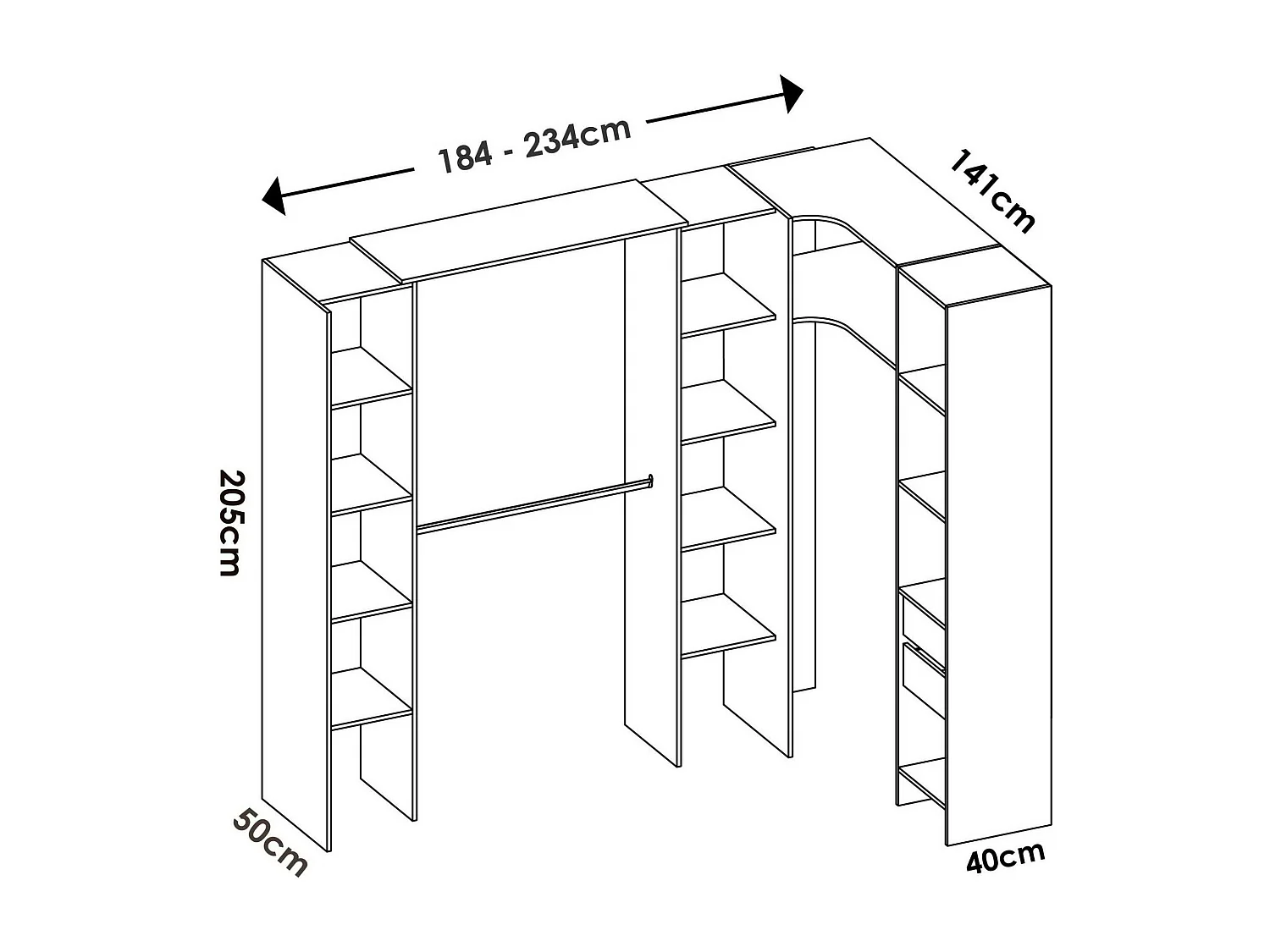 Gran Armario Dmacintyr, Muebles de dormitorio, Vestidor, Armario de ropa, 234x141 h205 cm, Antracita y Roble