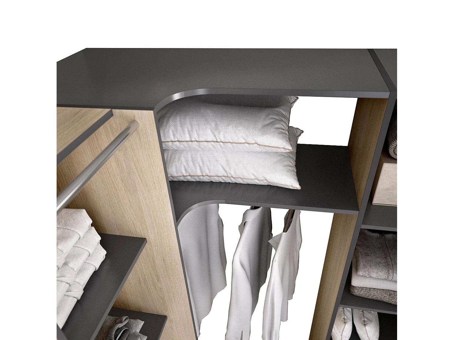 Dmacintyr grote kledingkast, Slaapkamermeubel, Inloopkast, Kledingkast, 234x141 h205 cm, Antraciet en Eiken