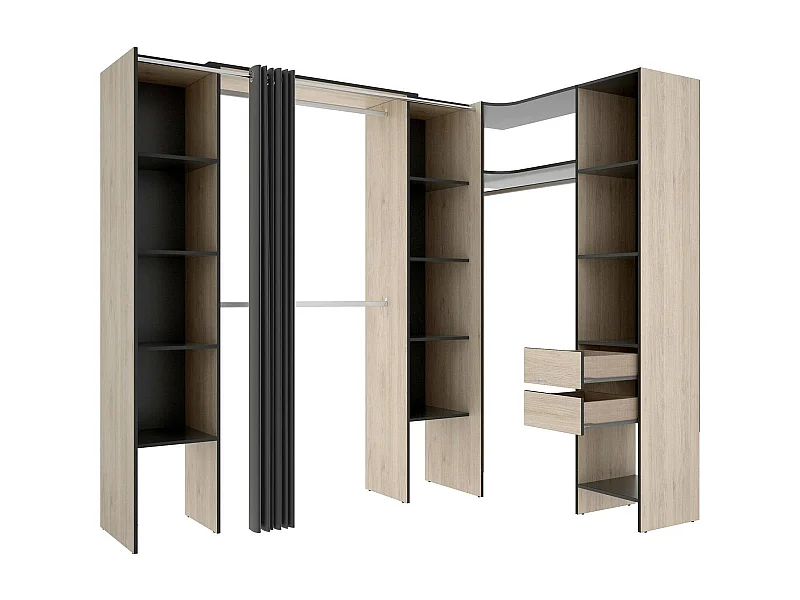 Dmora - Guardaroba grande Dindo, 234x141 h205 cm, Antracite e Rovere