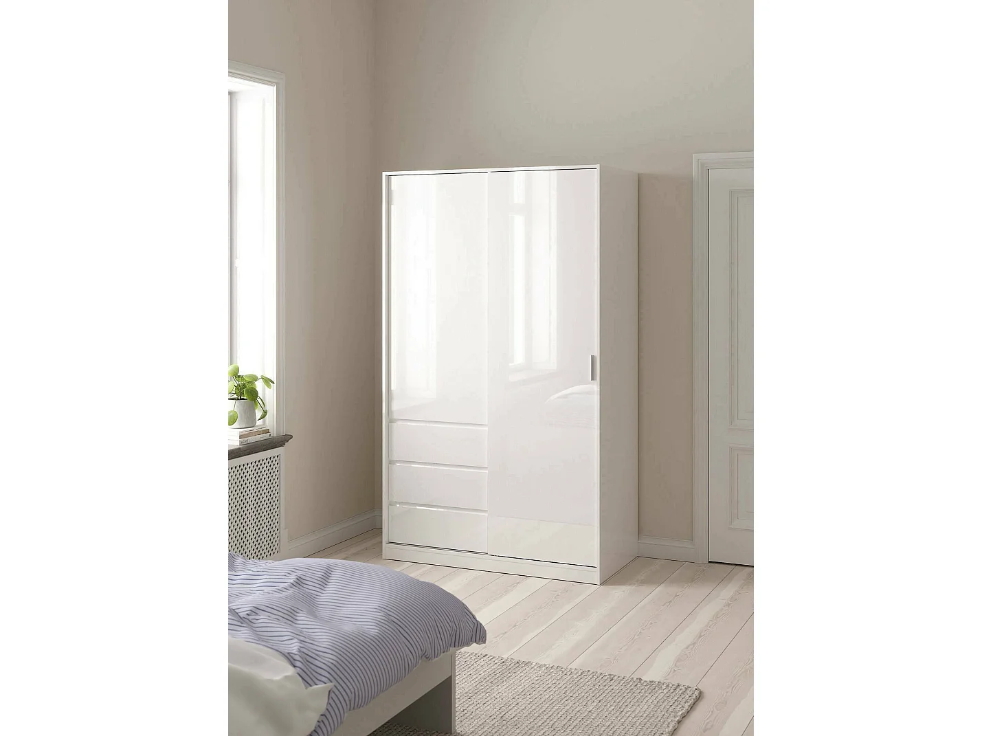 Garde-robe 2 portes Dscalvin, Meubles de chambre, Penderie de plain-pied, Placard à vêtements, 119x60 h200 cm, Blanc