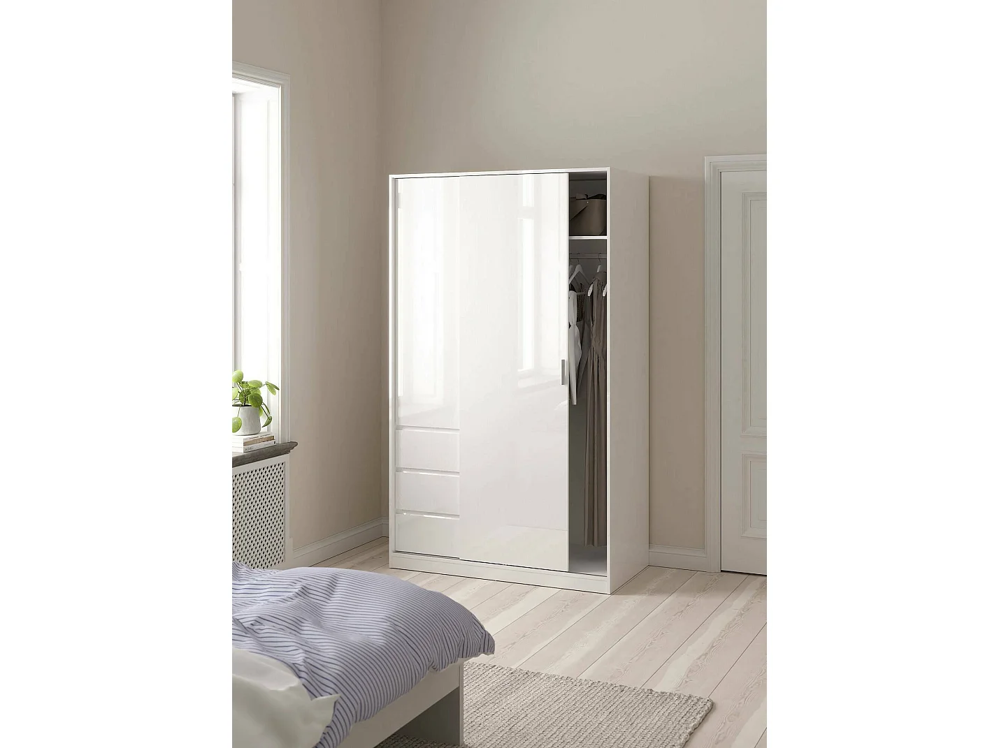 Garde-robe 2 portes Dscalvin, Meubles de chambre, Penderie de plain-pied, Placard à vêtements, 119x60 h200 cm, Blanc