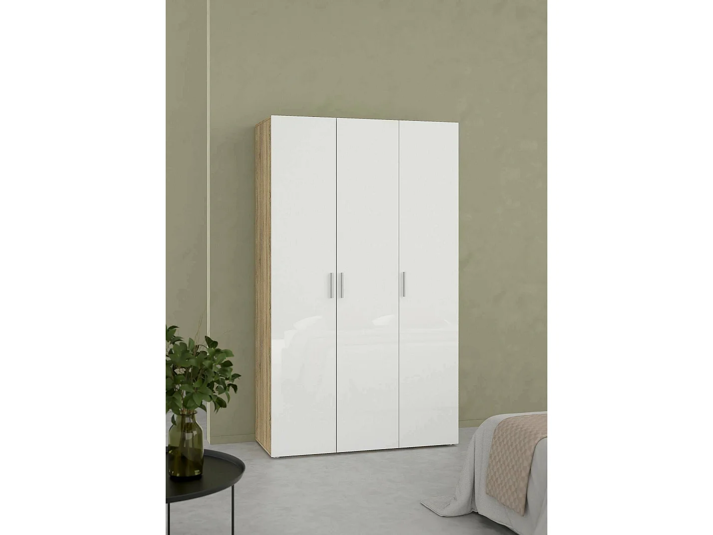 Garde-robe 3 portes Drivier, Meubles de chambre, Penderie de plain-pied, Placard à vêtements, 118x50 h201 cm, Chêne et Blanc