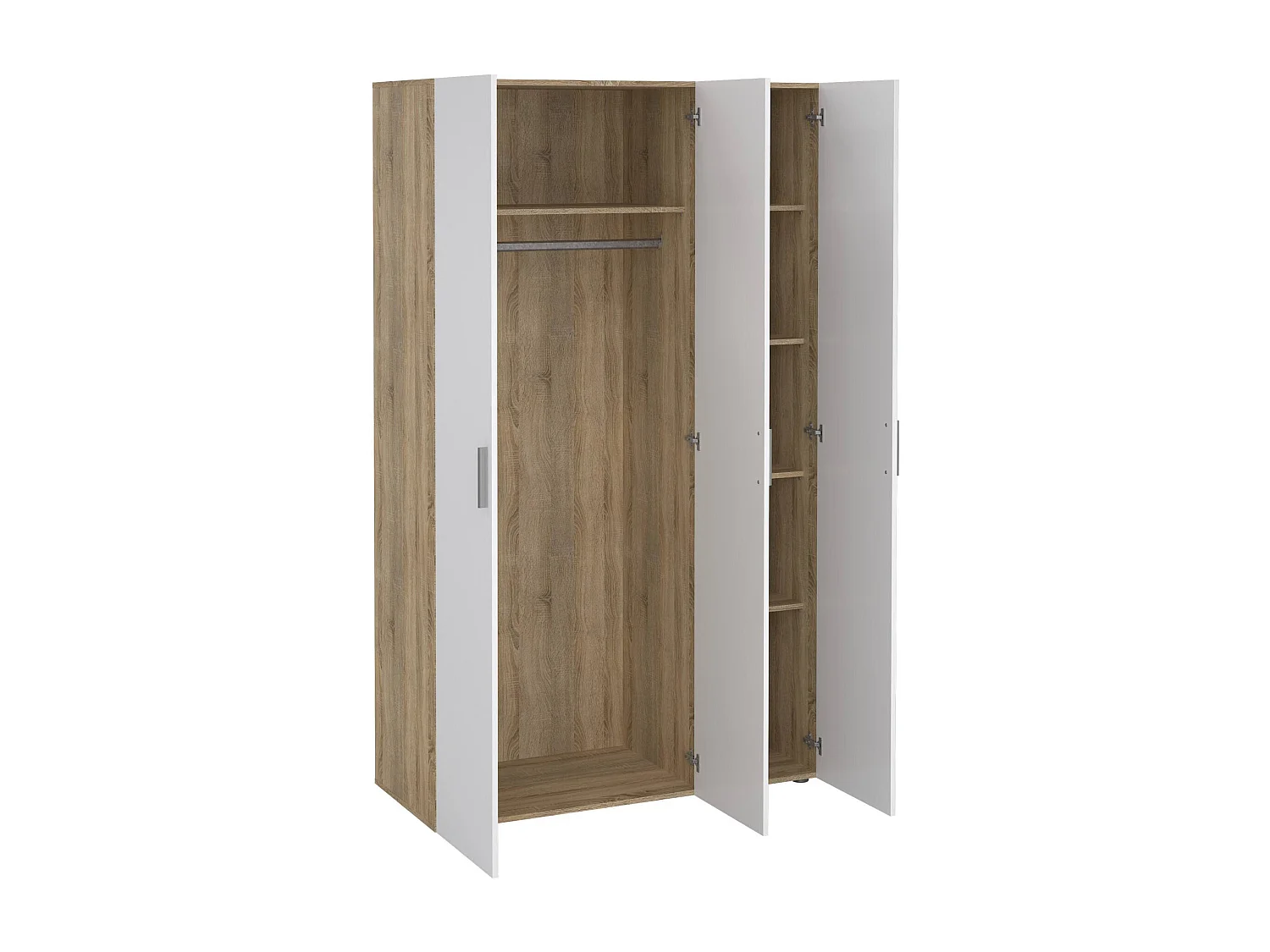 Garde-robe 3 portes Drivier, Meubles de chambre, Penderie de plain-pied, Placard à vêtements, 118x50 h201 cm, Chêne et Blanc