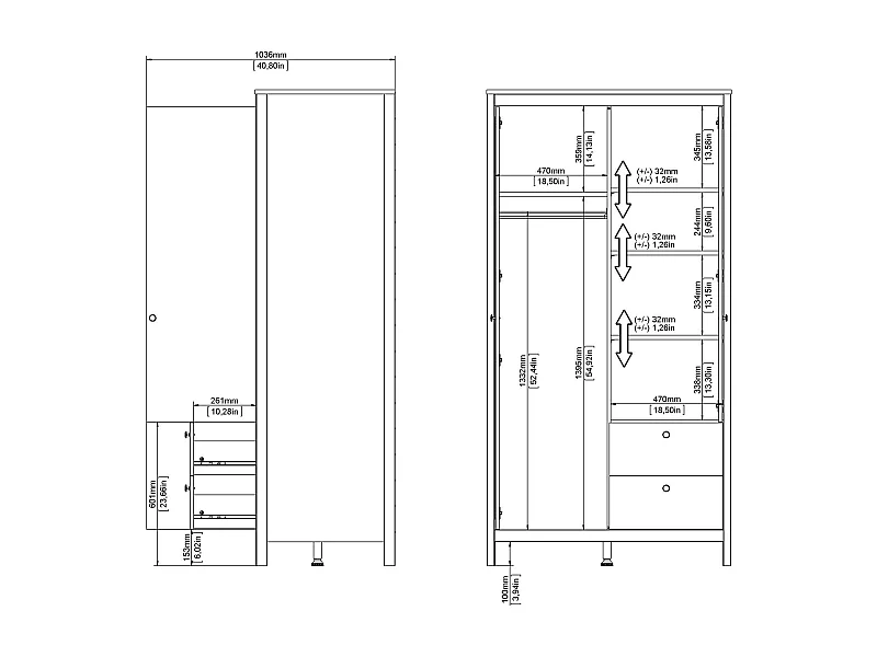 Dmora - Guardaroba 2 ante Lagertha, 102x58 h199 cm, Bianco