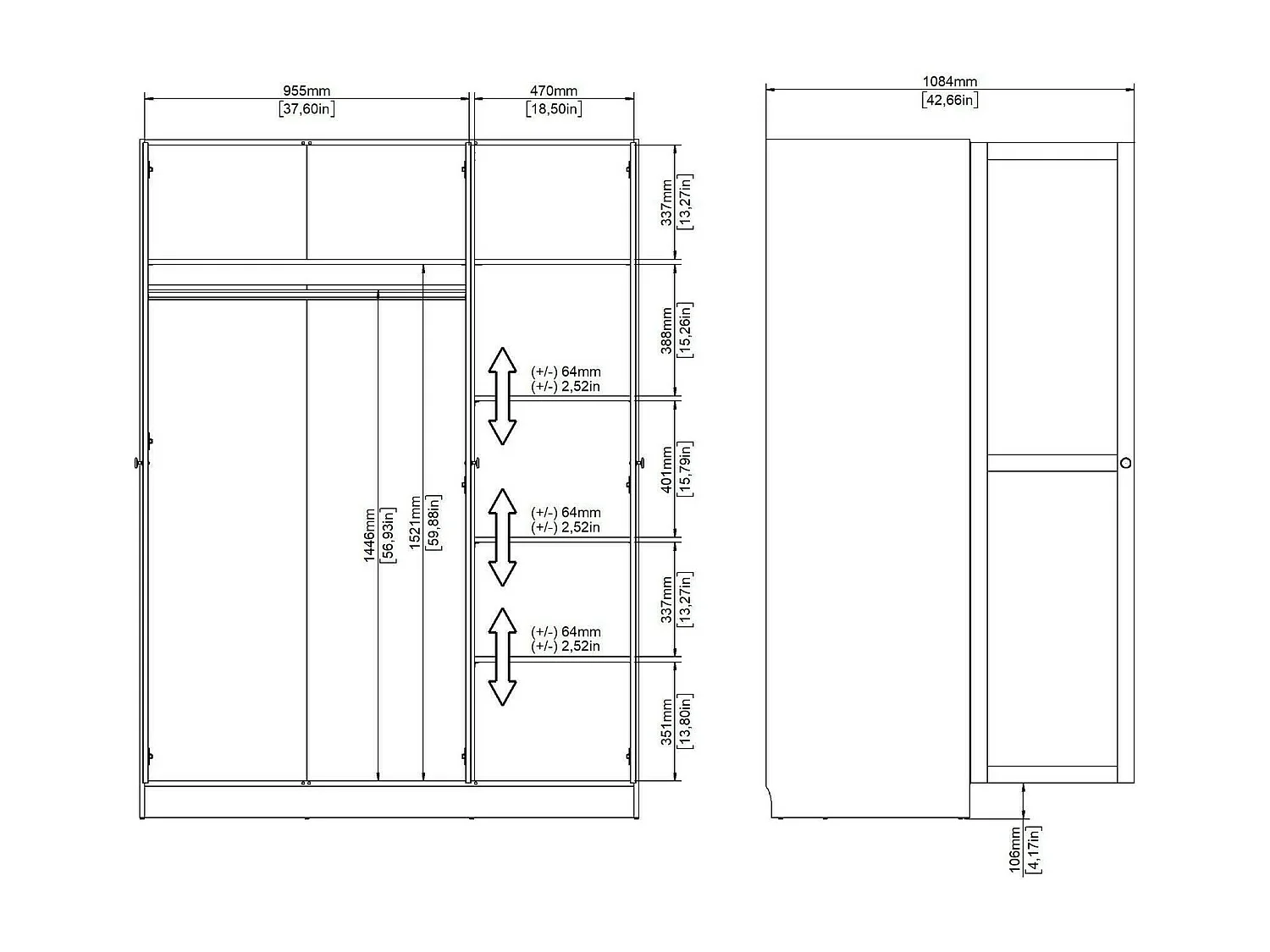 Armário Dsens de 3 portas, Móveis de quarto, Armário, Armário, 147x62 h200 cm, Branco