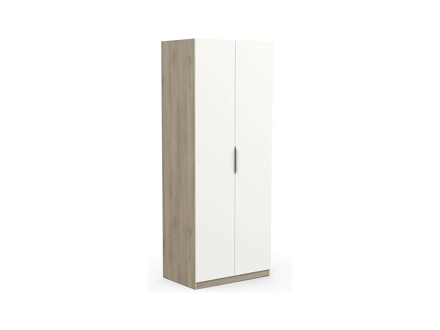 Garde-robe 2 portes Djakobsso, Meubles de chambre, Penderie de plain-pied, Placard à vêtements, 79x51 h203 cm, Chêne clair et Blanc mat