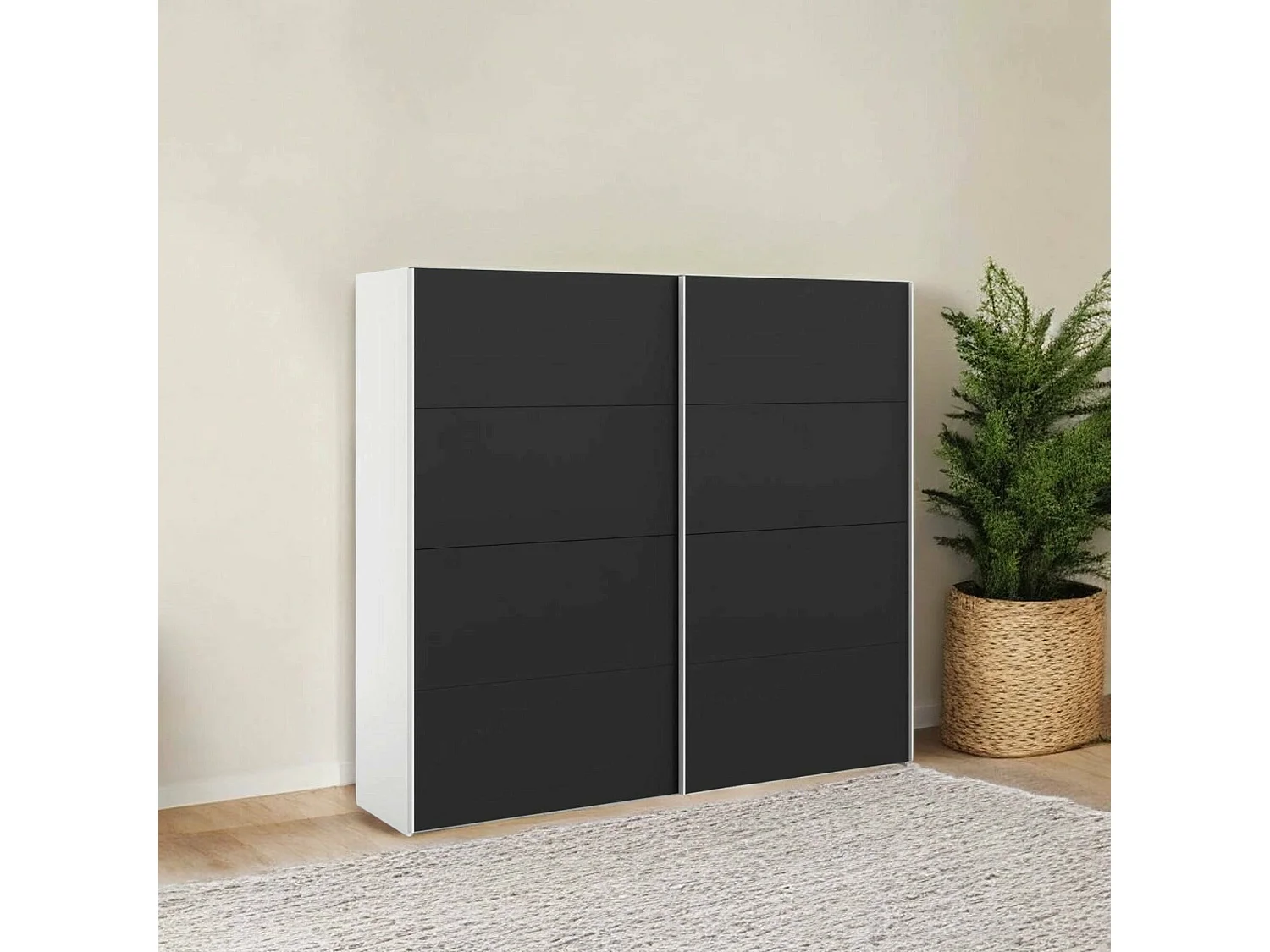 Armario 2 puertas Dspinos, Muebles de dormitorio, Vestidor, Armario de ropa, 243x61 h220 cm, Blanco y Negro