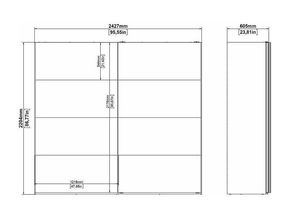 Armario 2 puertas Dspinos, Muebles de dormitorio, Vestidor, Armario de ropa, 243x61 h220 cm, Blanco y Negro