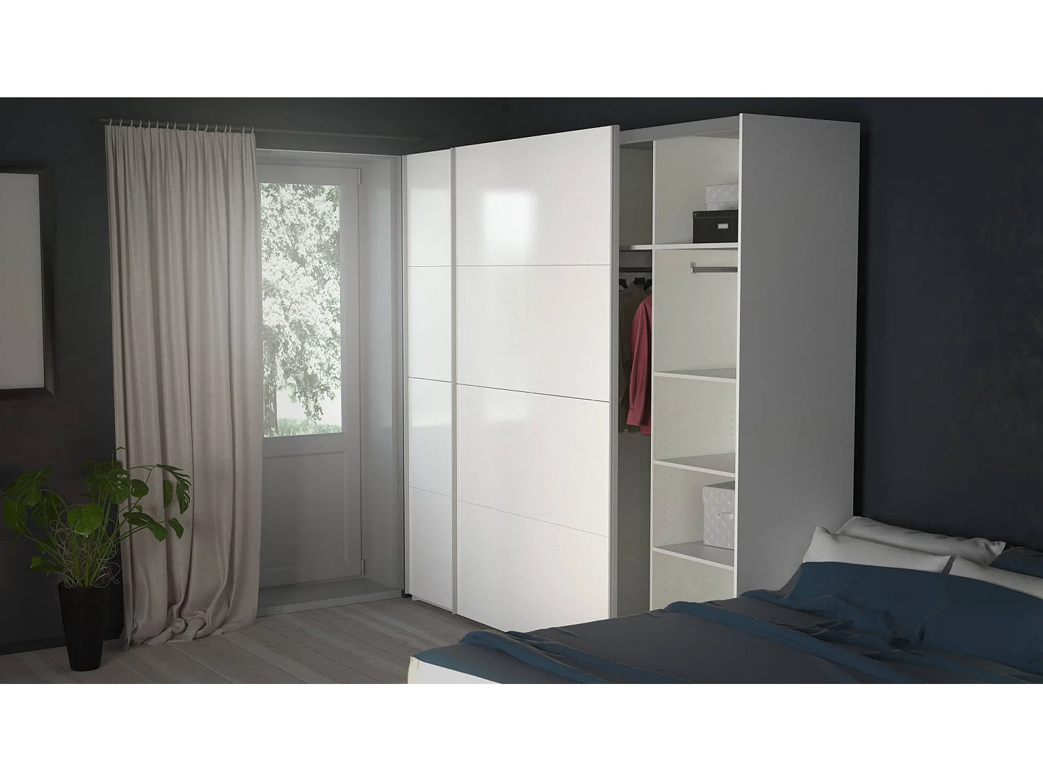 Garde-robe 2 portes Dspinos, Meubles de chambre, Penderie de plain-pied, Placard à vêtements, 243x61 h220 cm, Blanc