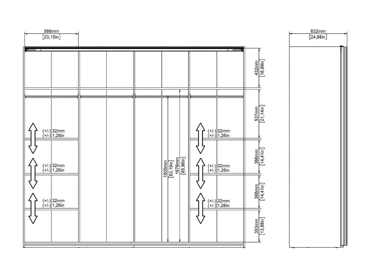 Dmora - Guardaroba 2 ante Kauri, 243x61 h220 cm, Bianco lucido
