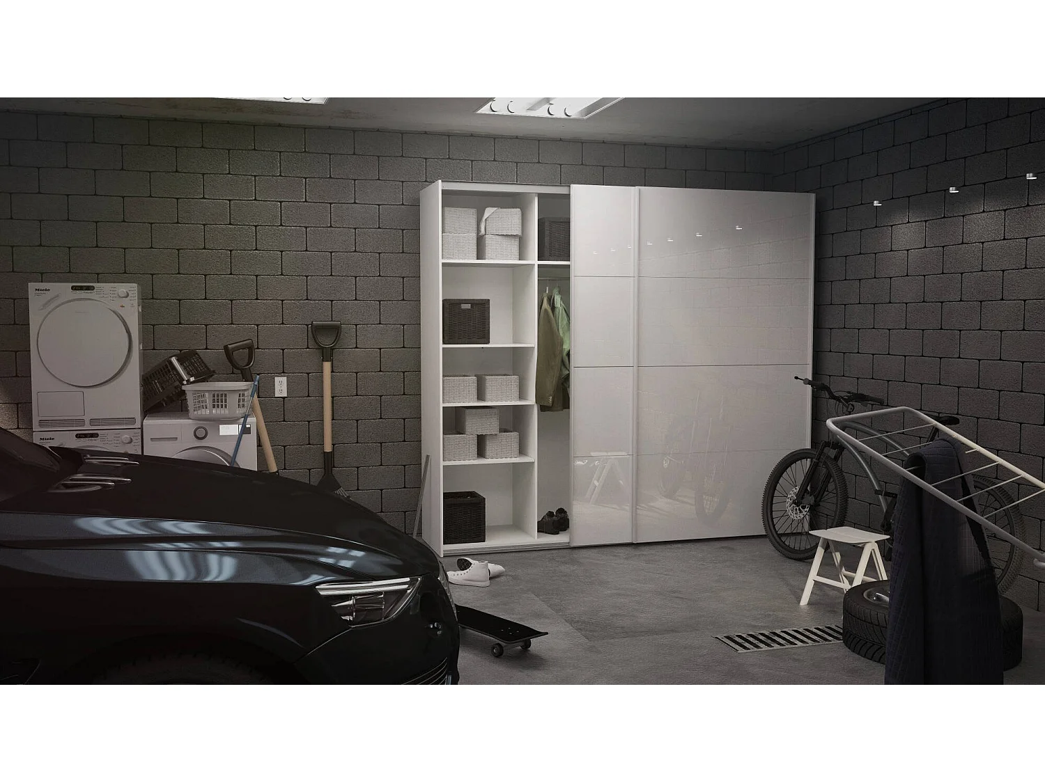 Dmora - Guardaroba 2 ante Kauri, 243x61 h220 cm, Bianco lucido