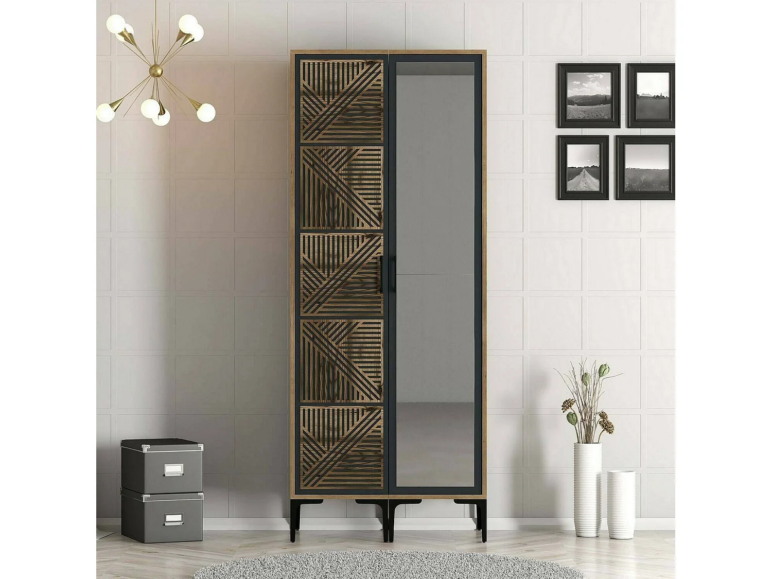 Garde-robe 2 portes Dpagliuc, Meubles de chambre, Penderie de plain-pied, Placard à vêtements, 80x201h48 cm, Noyer et Anthracite