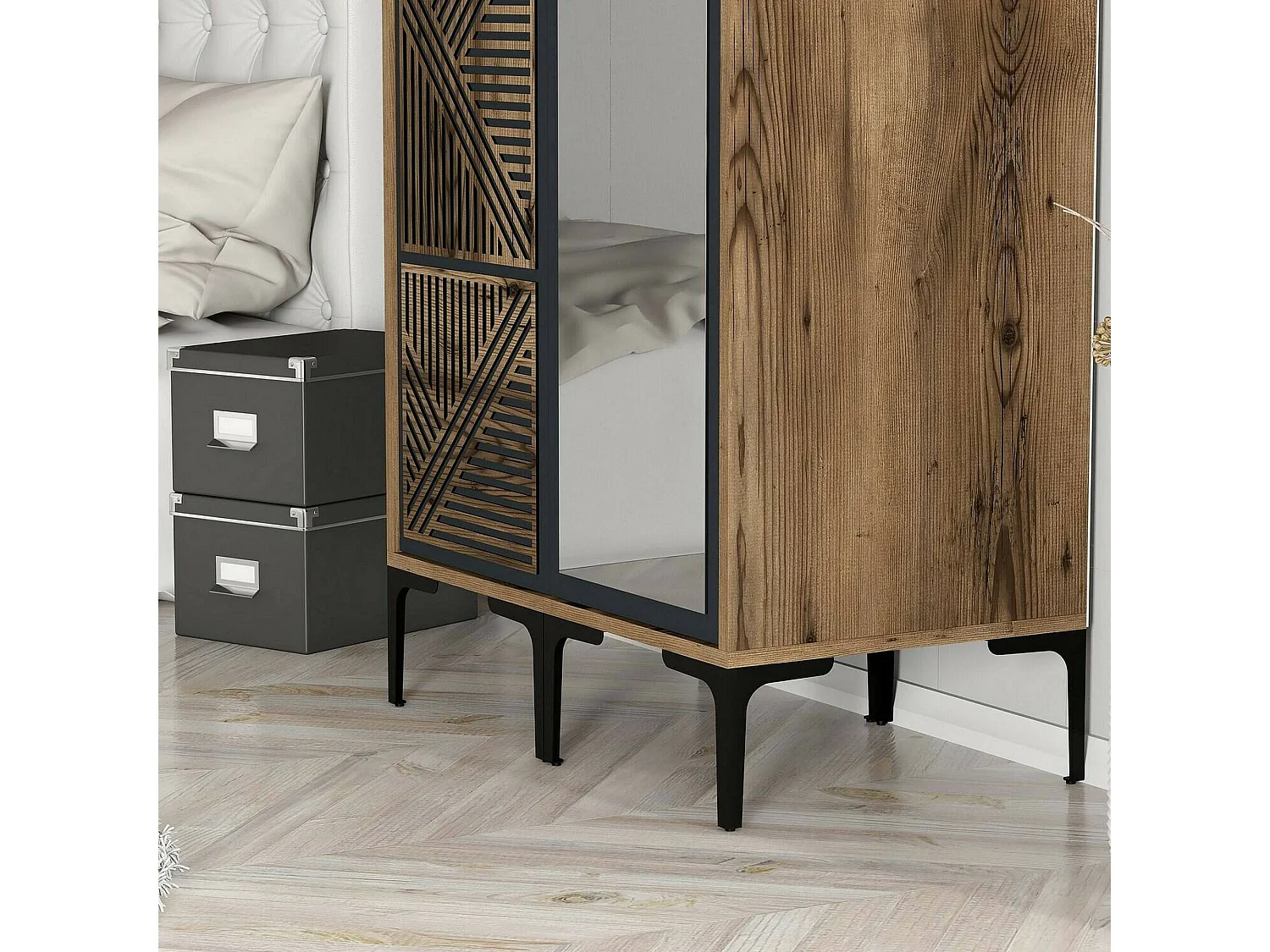 Garde-robe 2 portes Dpagliuc, Meubles de chambre, Penderie de plain-pied, Placard à vêtements, 80x201h48 cm, Noyer et Anthracite