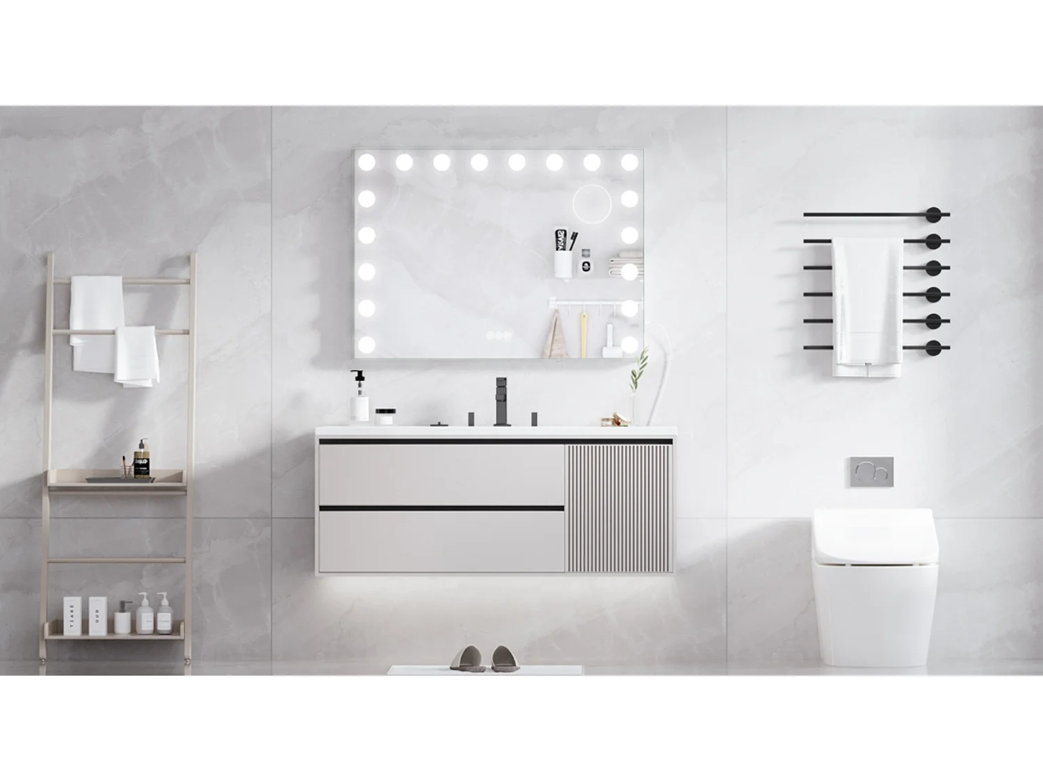 Miroir Maquillage Hollywood Led 18 Ampoules - Miroir Coiffeuse Lumineux 80 x 58cm,Contrôle Tactile 3 Couleurs Luminosité Réglable - Port Type C et USB - Blanc