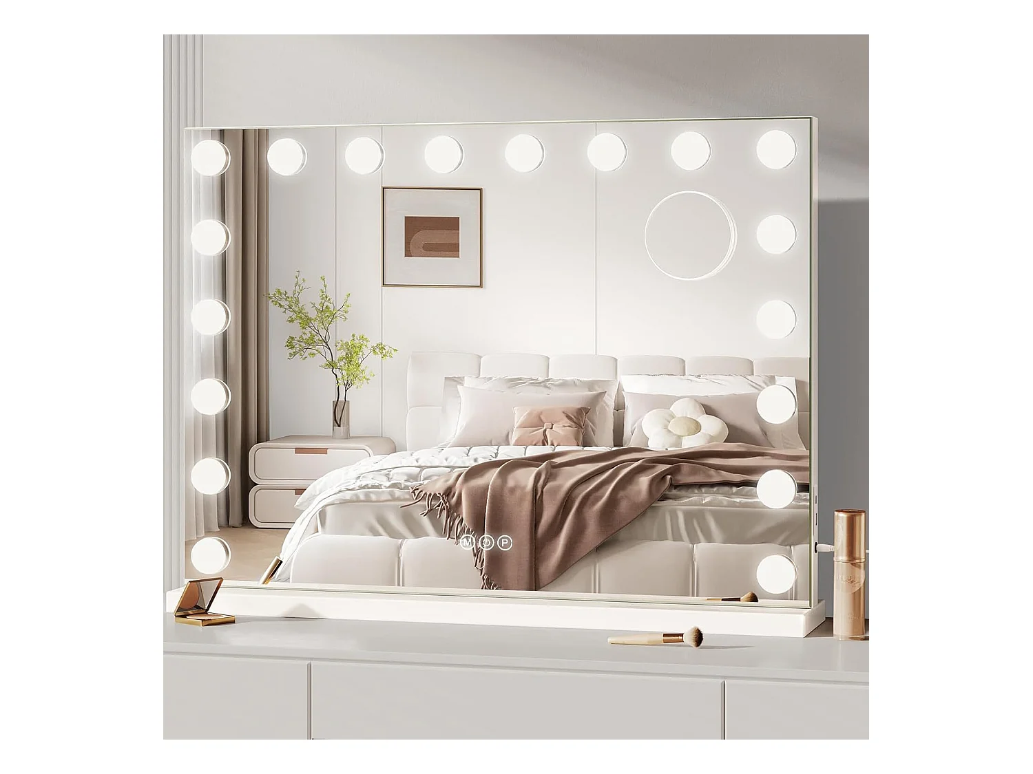 Miroir Maquillage Hollywood Led 18 Ampoules - Miroir Coiffeuse Lumineux 80 x 58cm,Contrôle Tactile 3 Couleurs Luminosité Réglable - Port Type C et USB - Blanc