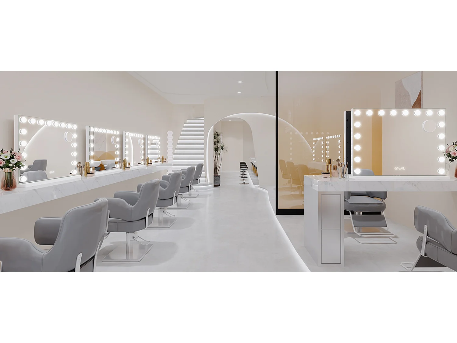 Miroir Maquillage Hollywood Led 18 Ampoules - Miroir Coiffeuse Lumineux 80 x 58cm,Contrôle Tactile 3 Couleurs Luminosité Réglable - Port Type C et USB - Blanc