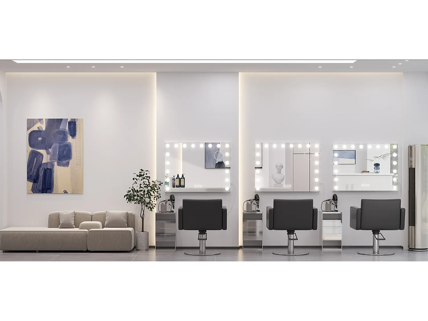 Miroir Maquillage Hollywood Led 18 Ampoules - Miroir Coiffeuse Lumineux 80 x 58cm,Contrôle Tactile 3 Couleurs Luminosité Réglable - Port Type C et USB - Blanc