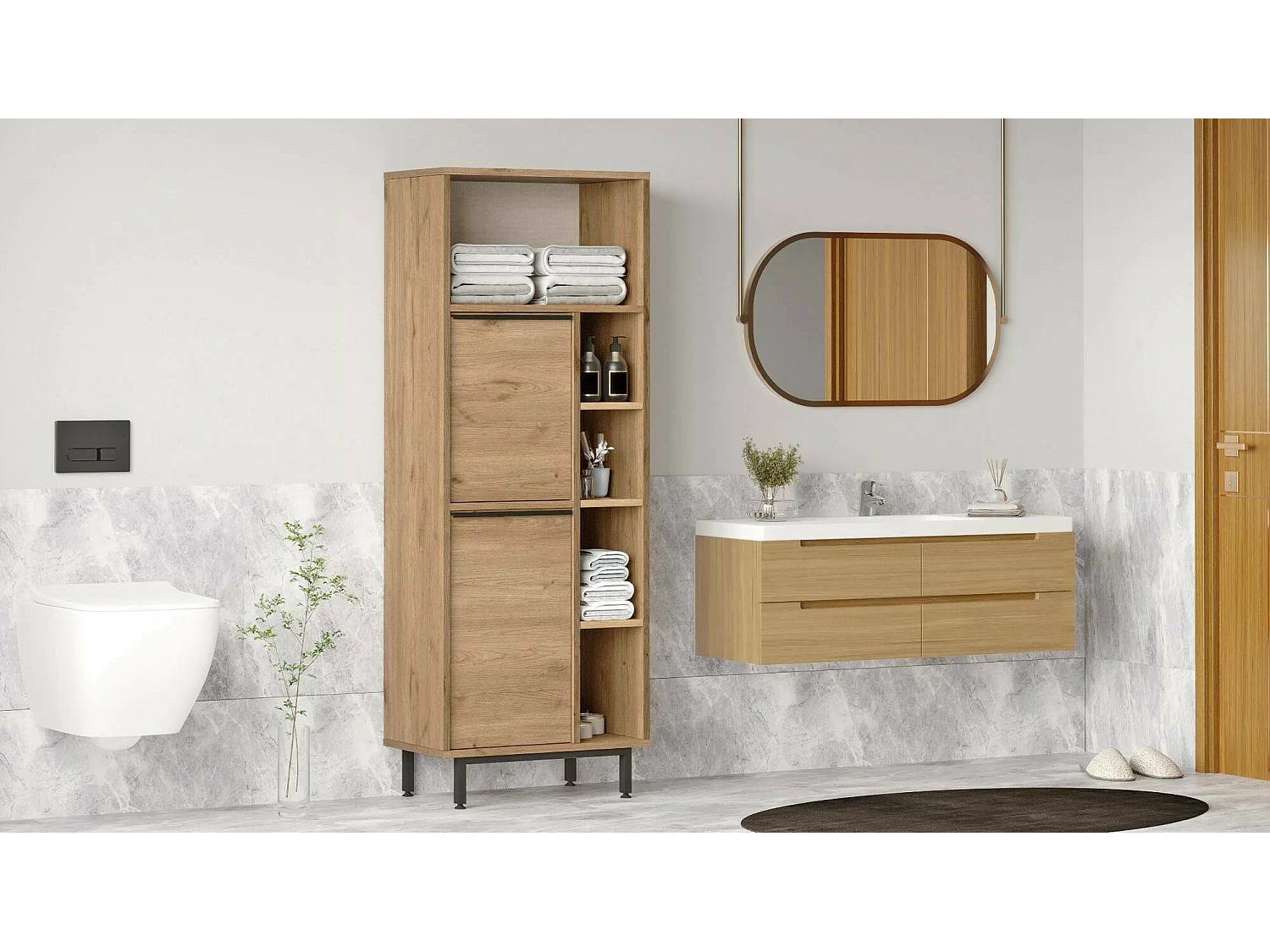 Armário de coluna Dpietraner, Móvel de parede para casa de banho ou cozinha, Armário alto multifuncional, Armário multiusos, 160x36 h45 cm, Nogueira