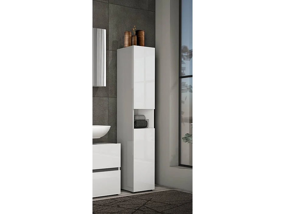 Säulenschrank Descalant, Schrank für Badezimmer oder Küche, Multifunktionaler Hochschrank, Mehrzweckschrank, Made in Italy, 34x34h180 cm, Glänzendes WeiÃŸ