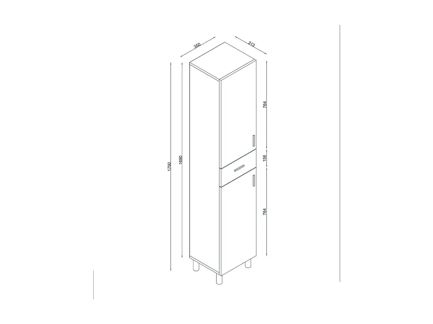 Armario de columna Deugeneboua, Mueble alto para baño o cocina, Armario alto multifuncional, Gabinete multiusos, 35x31 h179 cm, Blanco