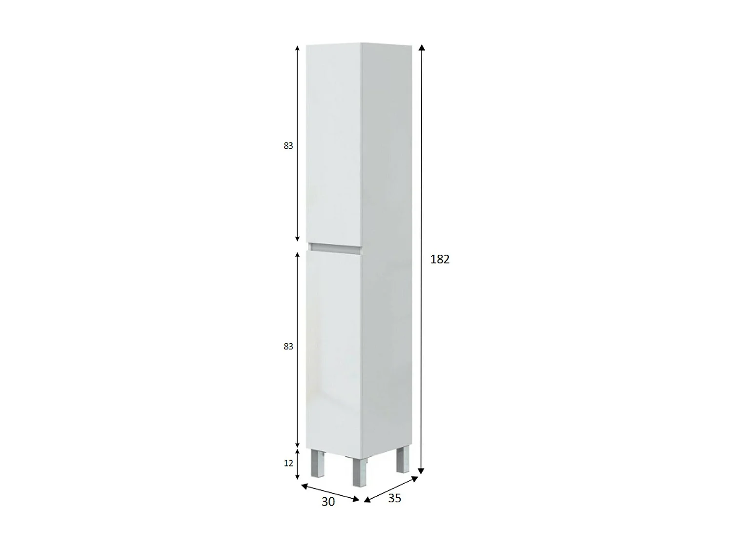 Armário de coluna Dzavatt, Móvel de parede para casa de banho ou cozinha, Armário alto multifuncional, Armário multiusos, 30x35 h182 cm, Branco brilhante