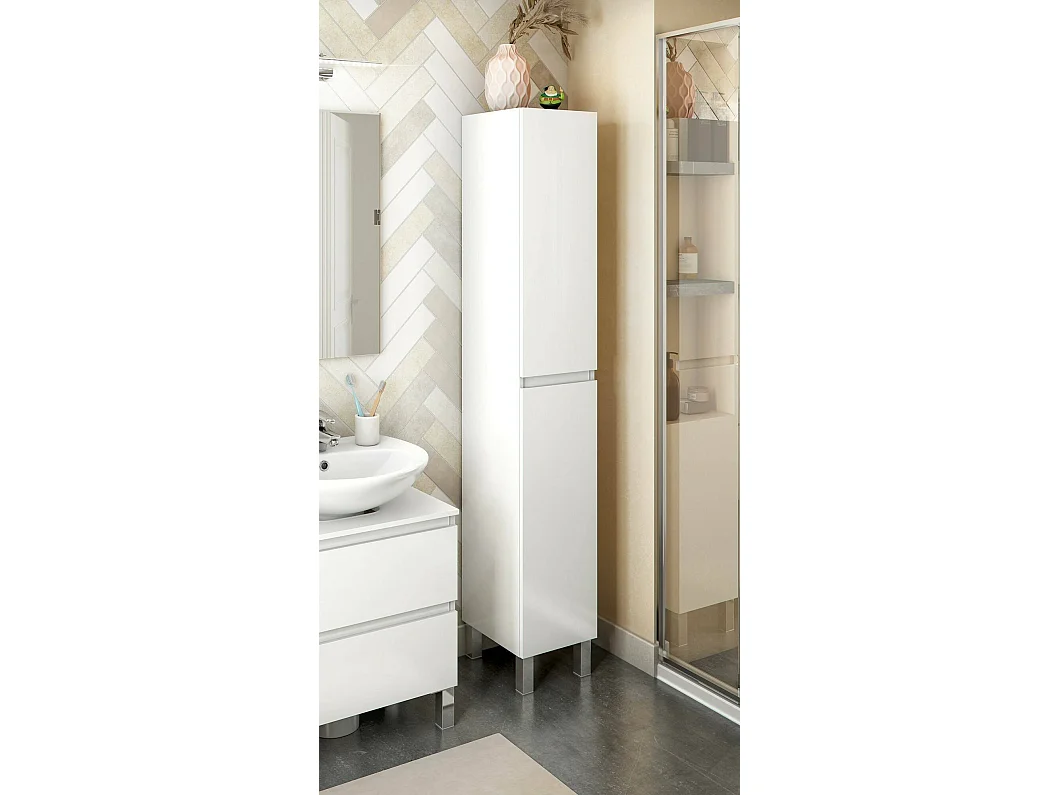 Armário de coluna Dzavatt, Móvel de parede para casa de banho ou cozinha, Armário alto multifuncional, Armário multiusos, 30x35 h182 cm, Branco brilhante
