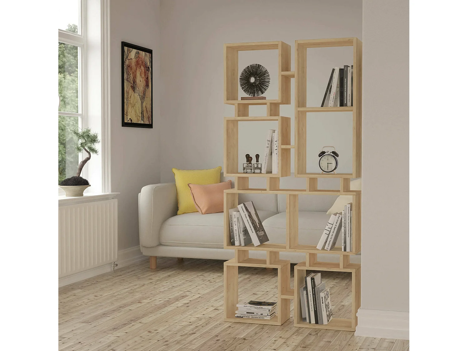 Bibliothèque Dmontenegr, Etagère de bureau, Porte-livre mobile, Librairie, 79x24 h167 cm, Chêne