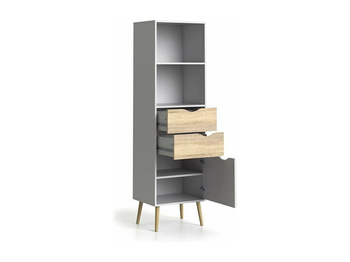 Bibliothèque Dtean, Etagère de bureau, Porte-livre mobile, Librairie, 50x39 h171 cm, Blanc et chêne
