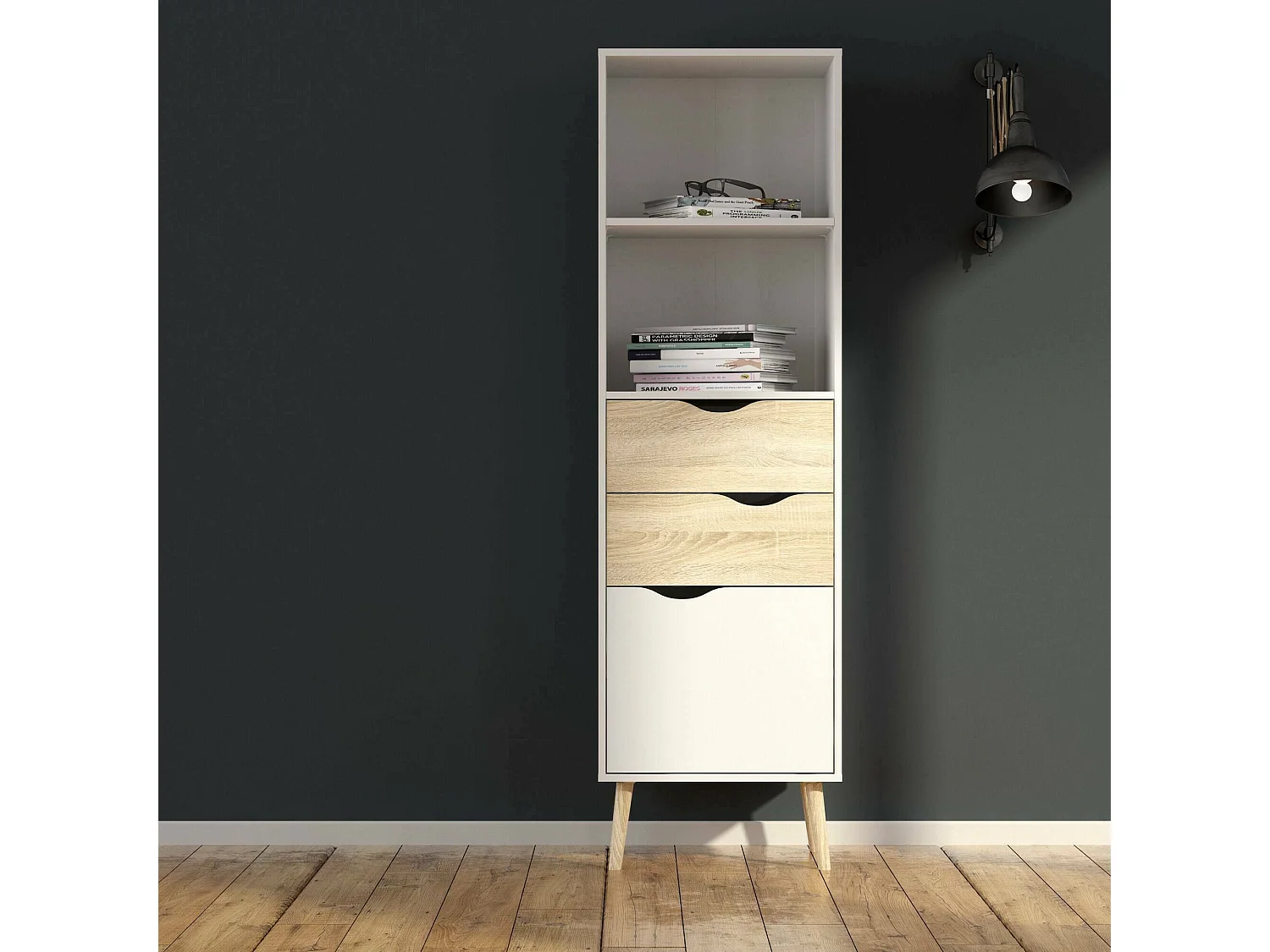Dmora - Libreria Assesor, 50x39 h171 cm, Bianco e Quercia